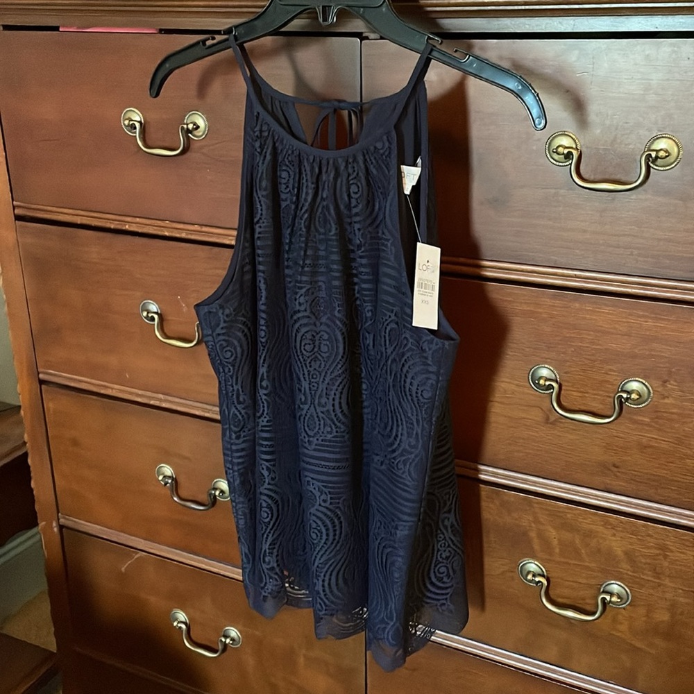 NWT Navy Lace LOFT Halter Top Lined